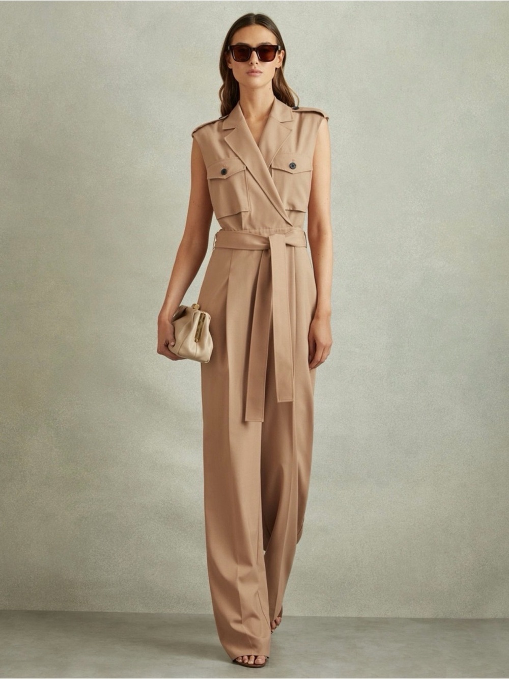 Reiss Luisa Sleeveless Belted Wide-Leg Jumpsuit